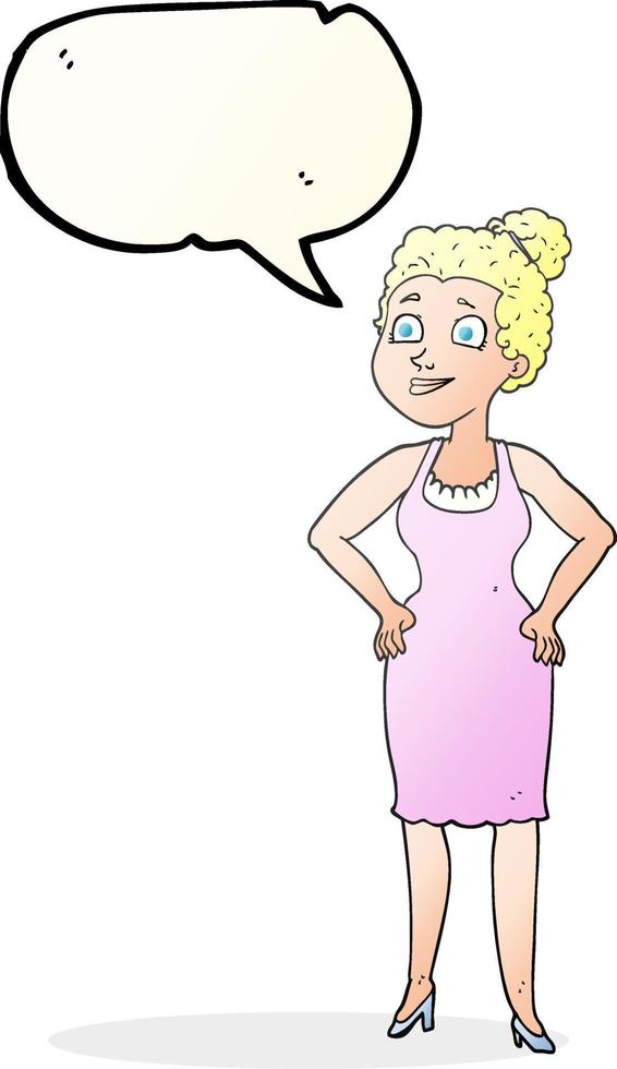 freehand drawn speech bubble cartoon woman wearing dress vector