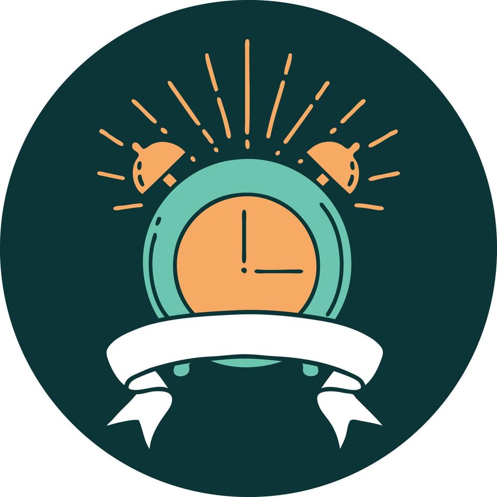 icon of a tattoo style ringing alarm clock vector