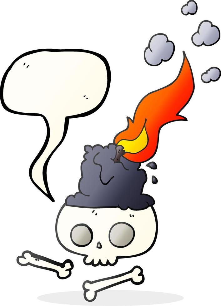 freehand drawn speech bubble cartoon burning candle on skull vector