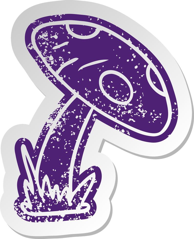 distressed old sticker of a toad stool vector