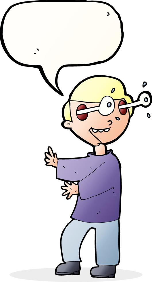 cartoon boy with popping out eyes with speech bubble vector