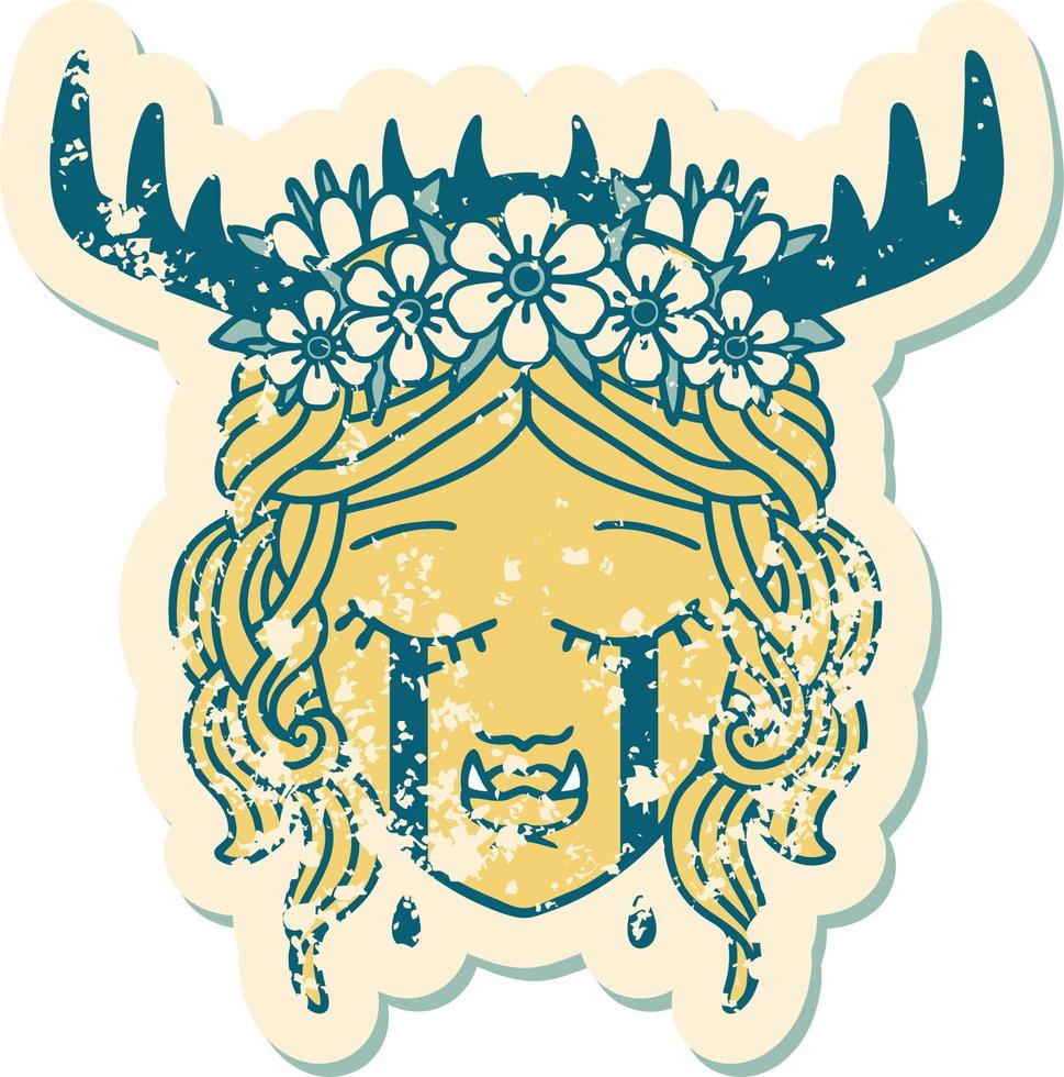 Retro Tattoo Style sad half orc druid character face vector