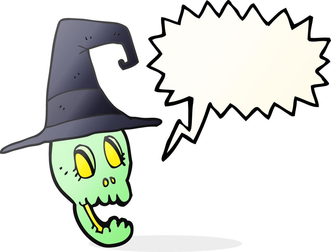 freehand drawn speech bubble cartoon skull wearing witch hat vector