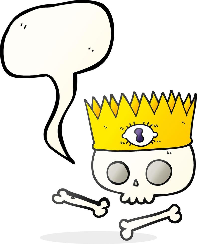 freehand drawn speech bubble cartoon magic crown on old skull vector