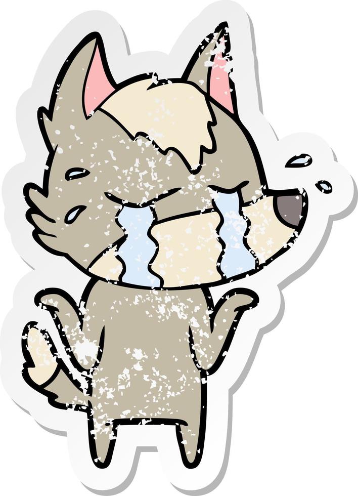 distressed sticker of a cartoon crying wolf vector