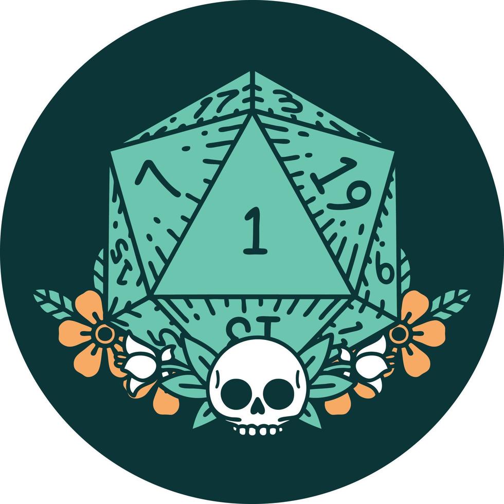 icon of natural one dice roll with floral elements vector