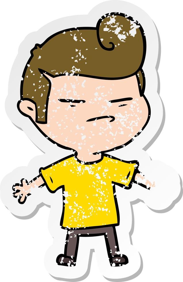 distressed sticker of a cartoon cool guy with fashion hair cut vector