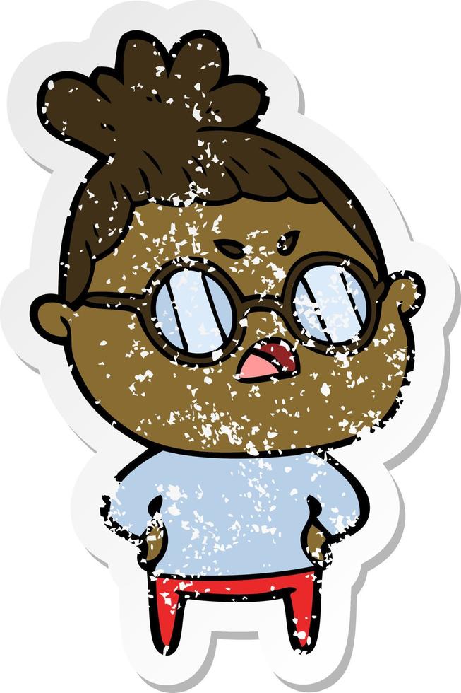 distressed sticker of a cartoon annoyed woman vector