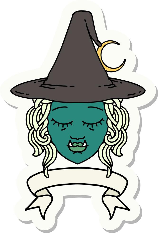 sticker of a half orc witch character face with banner vector