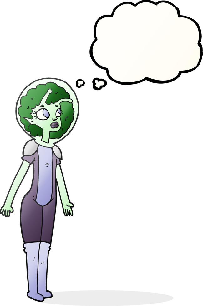 freehand drawn thought bubble cartoon alien space girl vector