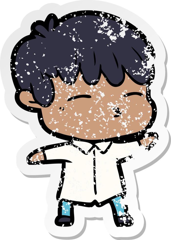 distressed sticker of a cartoon curious boy vector