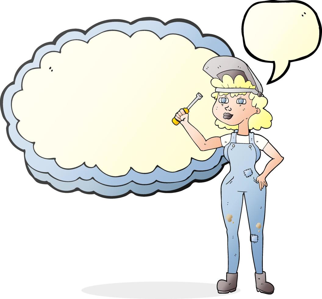 freehand drawn speech bubble cartoon female mechanic vector
