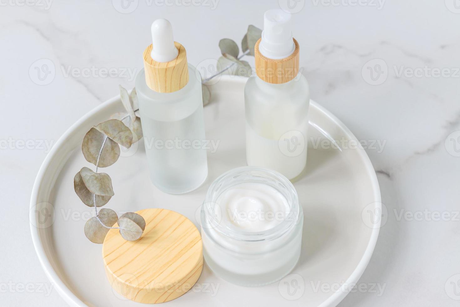 Cosmetics packaging. Set of different cosmetic bottles of cream or