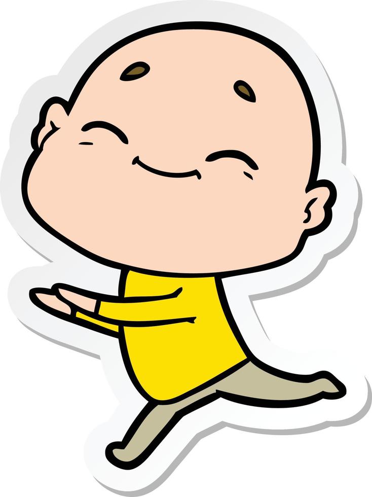 sticker of a happy cartoon bald man vector