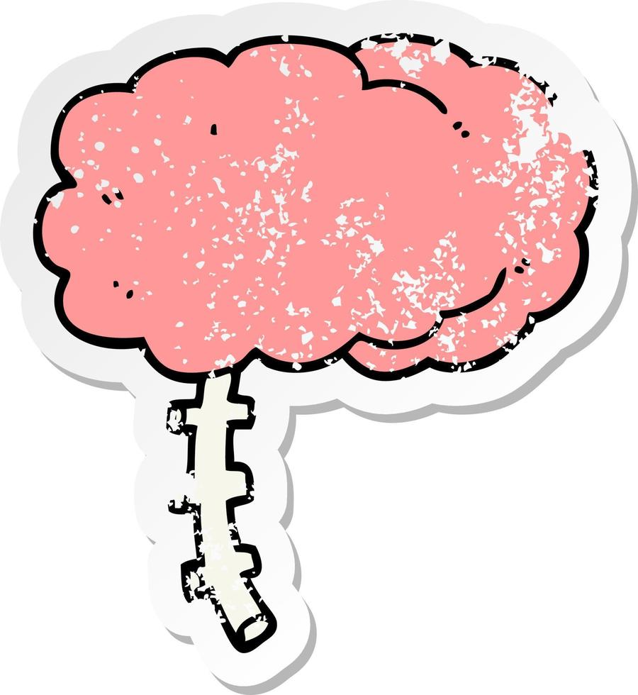 distressed sticker of a cartoon brain vector