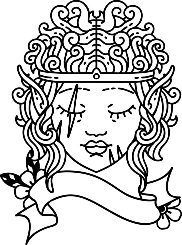Black and White Tattoo linework Style elf barbarian character face vector