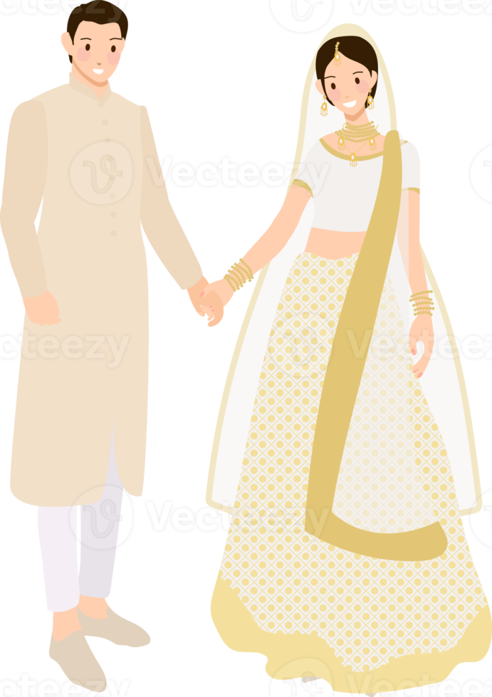 Free hermosa pareja india novia y novio en vestido de boda tradicional sari  11782175 PNG with Transparent Background