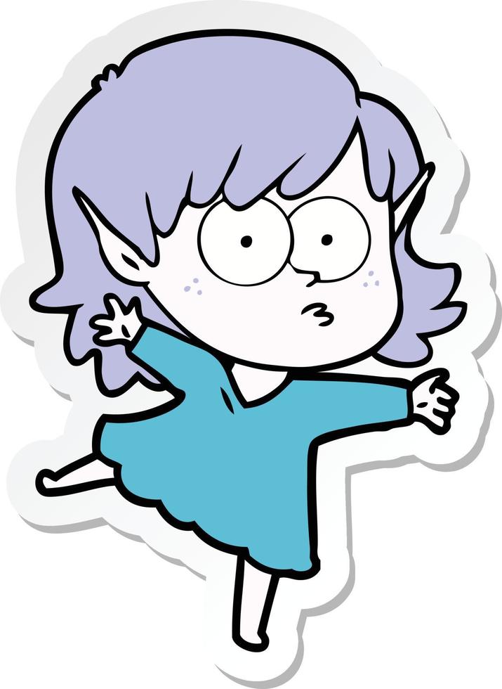 sticker of a cartoon elf girl staring vector