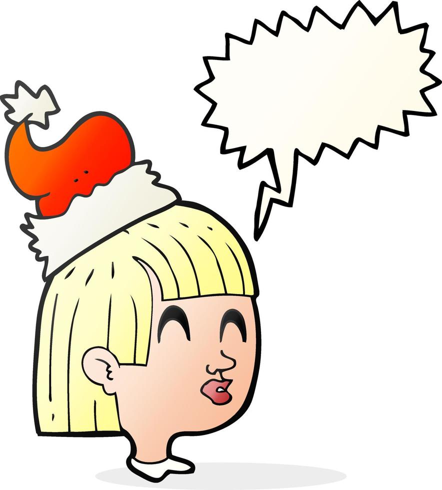 freehand drawn speech bubble cartoon girl wearing christmas hat vector