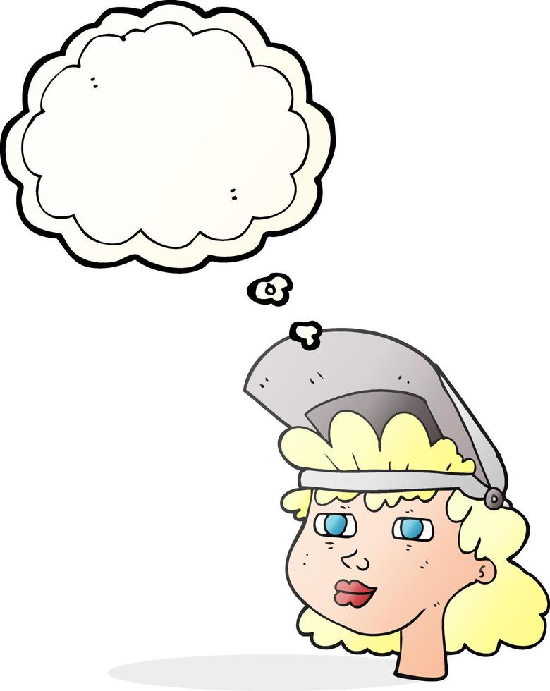 freehand drawn thought bubble cartoon woman with welding mask vector