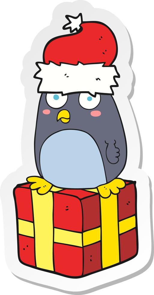 sticker of a cartoon christmas penguin vector