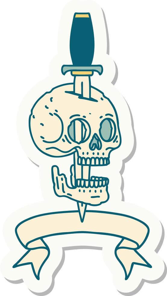 tattoo style sticker with banner of a skull vector