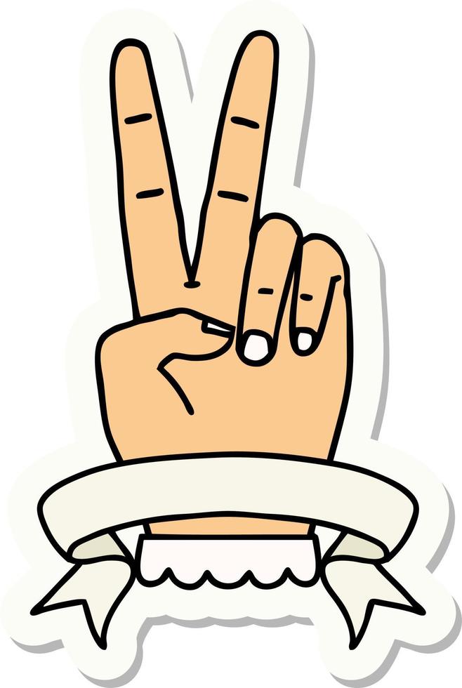 sticker of a peace two finger hand gesture with banner vector