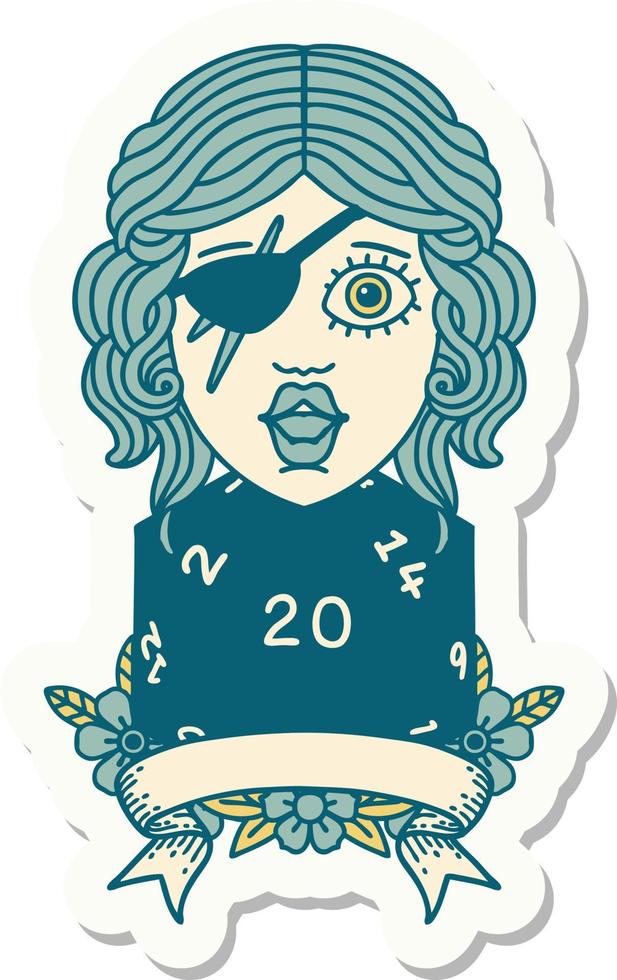 sticker of a human rogue with natural 20 dice roll vector