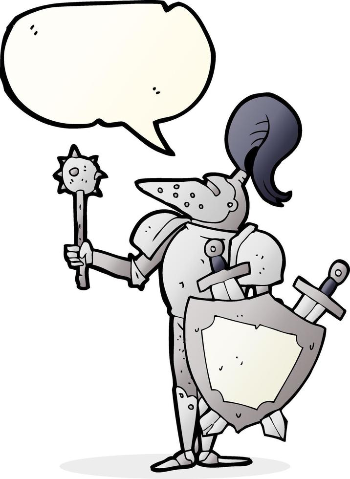Discurso de burbuja dibujada a mano alzada cartoon caballero medieval con escudo vector