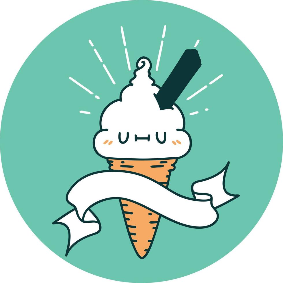 icono de un personaje de helado estilo tatuaje vector