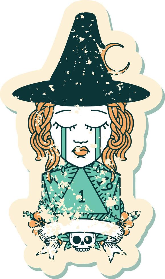 Retro Tattoo Style crying human witch with natural one roll vector