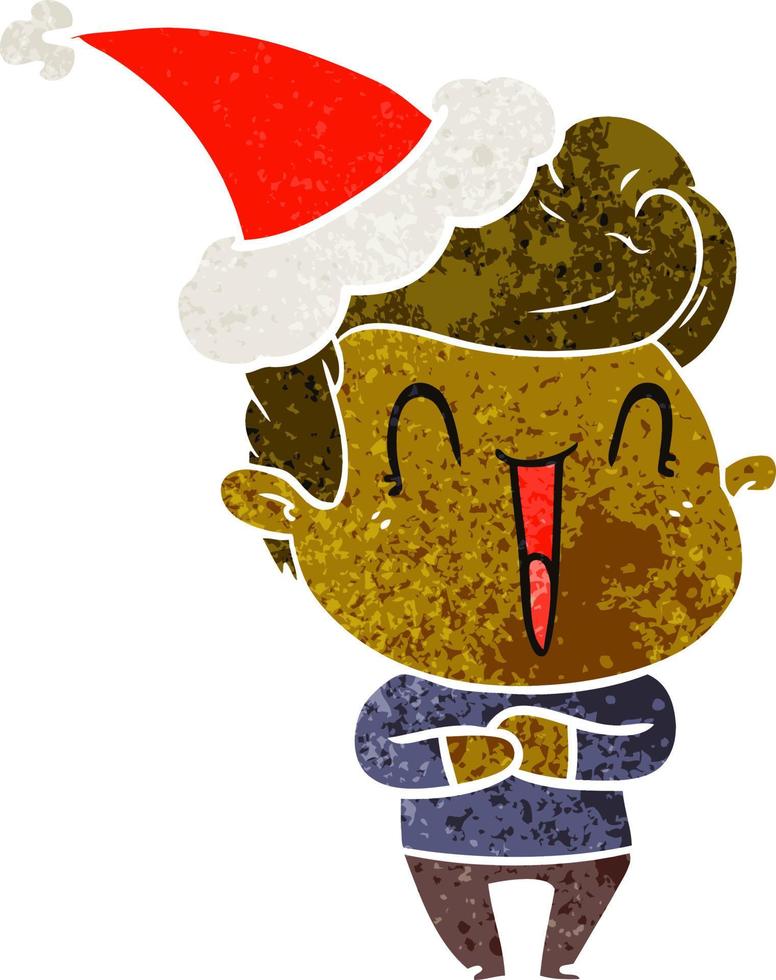 excited man retro cartoon of a wearing santa hat vector