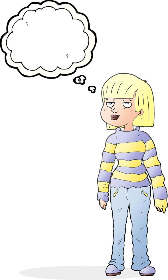 freehand drawn thought bubble cartoon woman in casual clothes vector