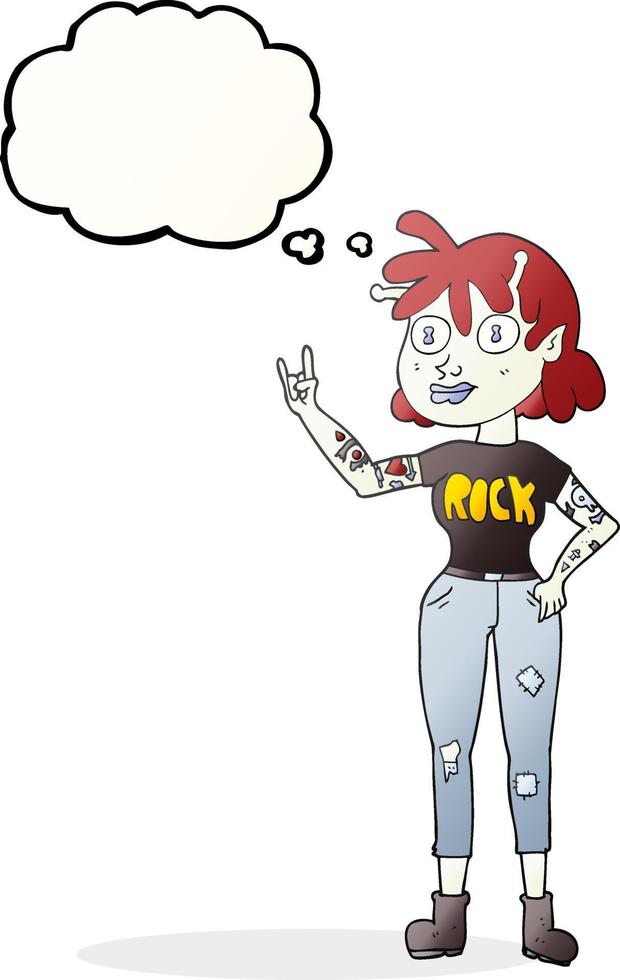 Pensamiento dibujado a mano alzada bubble cartoon alien rock fan girl vector