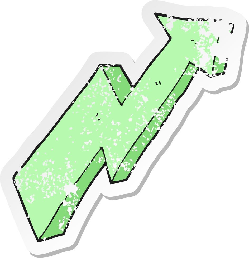 retro distressed sticker of a cartoon arrow up trend vector