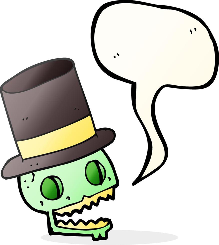 freehand drawn speech bubble cartoon laughing skull in top hat vector