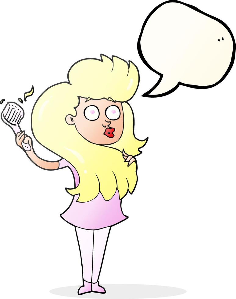 freehand drawn speech bubble cartoon woman brushing hair vector