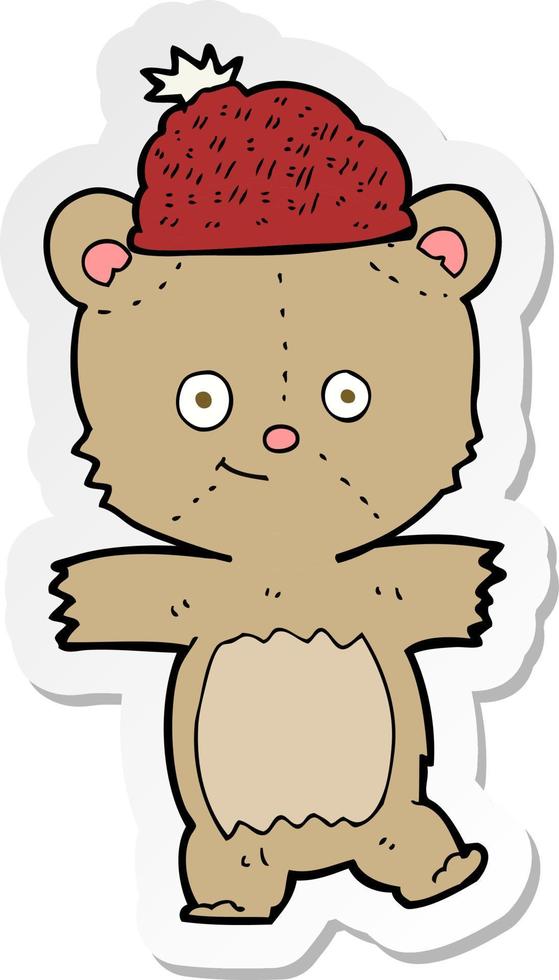 sticker of a cartoon bear in hat vector