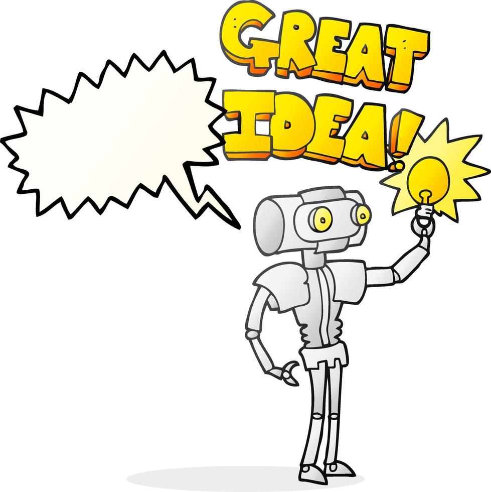 freehand drawn speech bubble cartoon robot with great idea vector