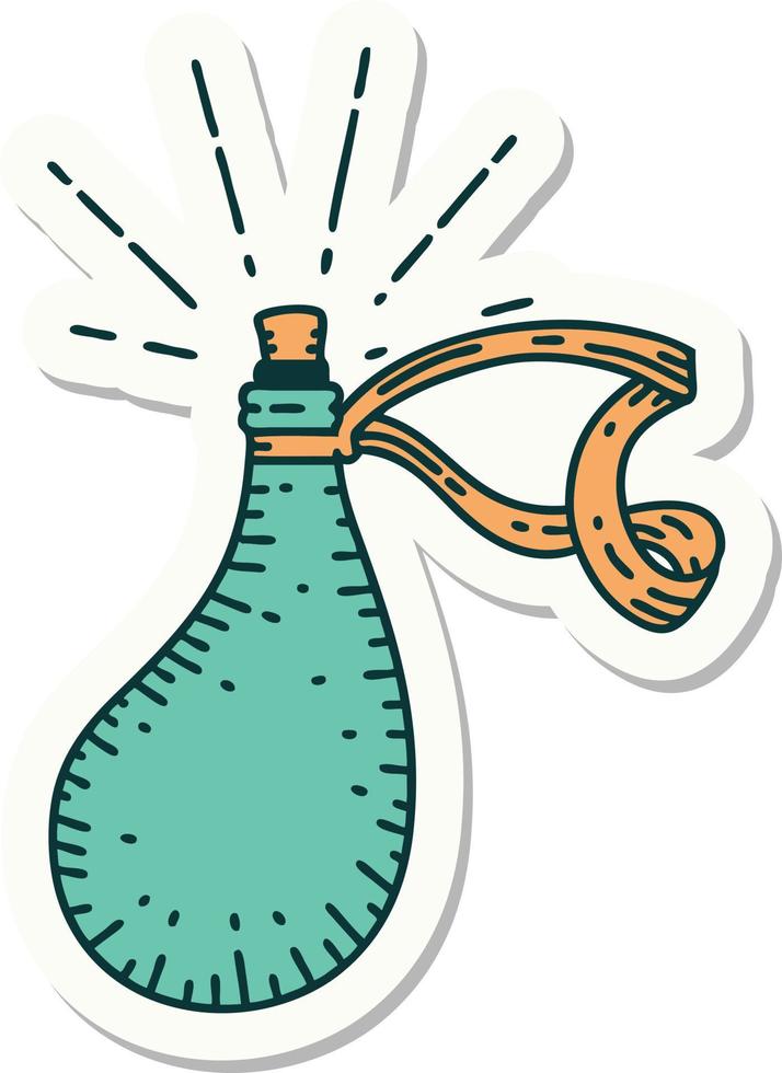sticker of a tattoo style old leather water flask vector