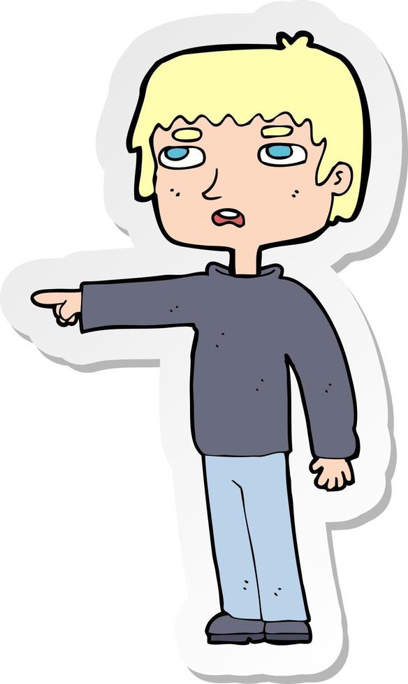 sticker of a cartoon boy pointing vector