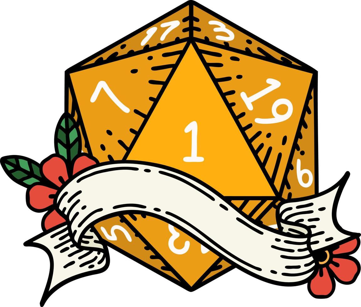 estilo de tatuaje retro natural uno d20 tirada de dados vector