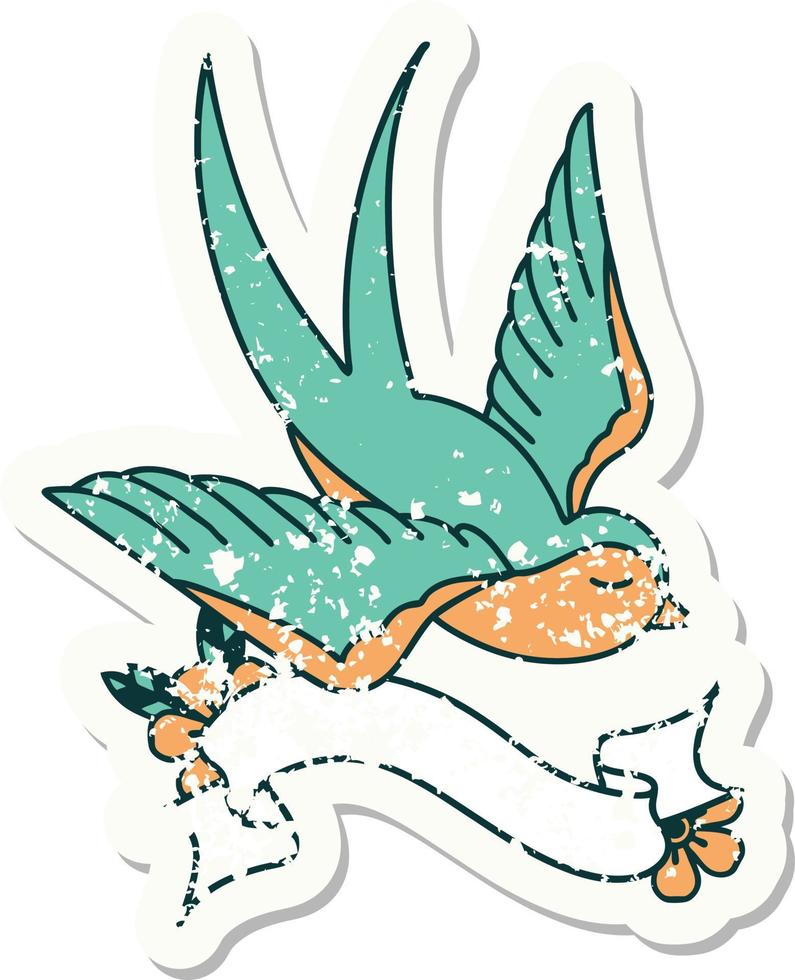 worn old sticker with banner of a swallow vector