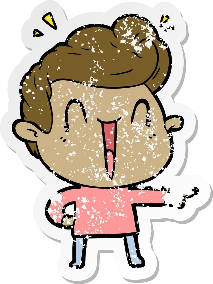 distressed sticker of a cartoon excited man vector