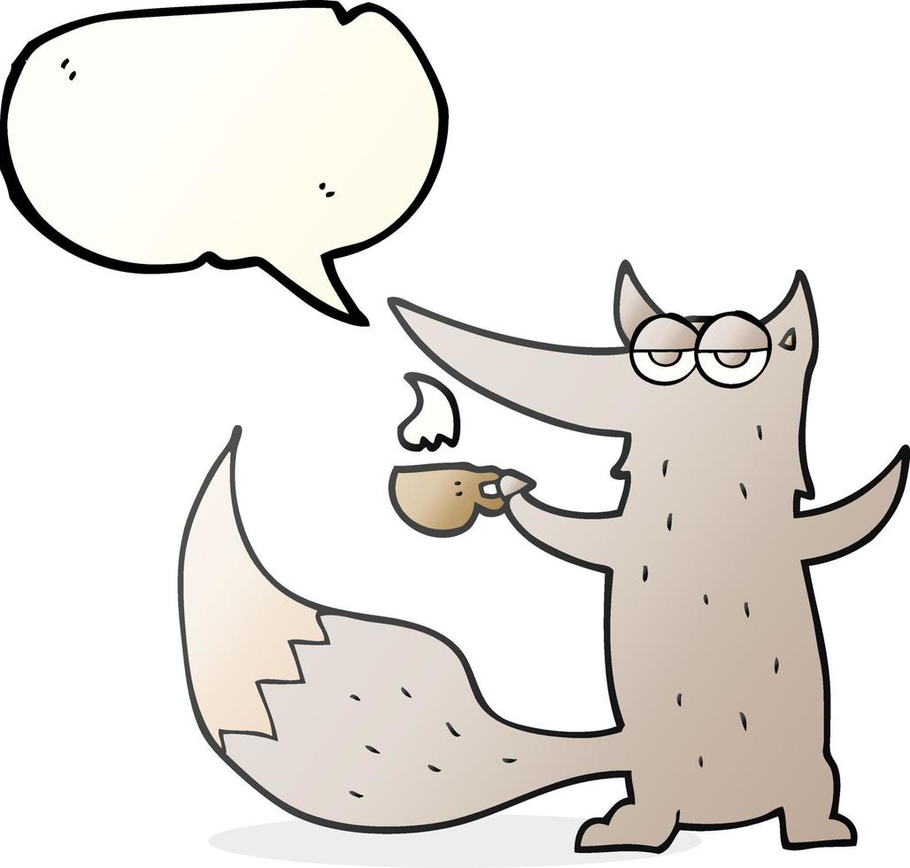 freehand drawn speech bubble cartoon wolf with coffee cup vector