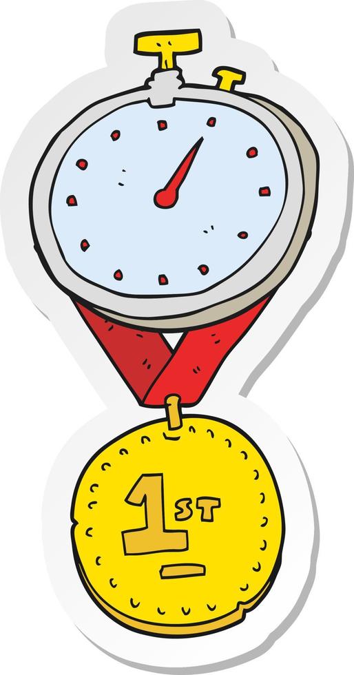 sticker of a cartoon stopwatch and medal vector