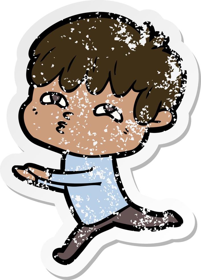 distressed sticker of a cartoon curious man vector