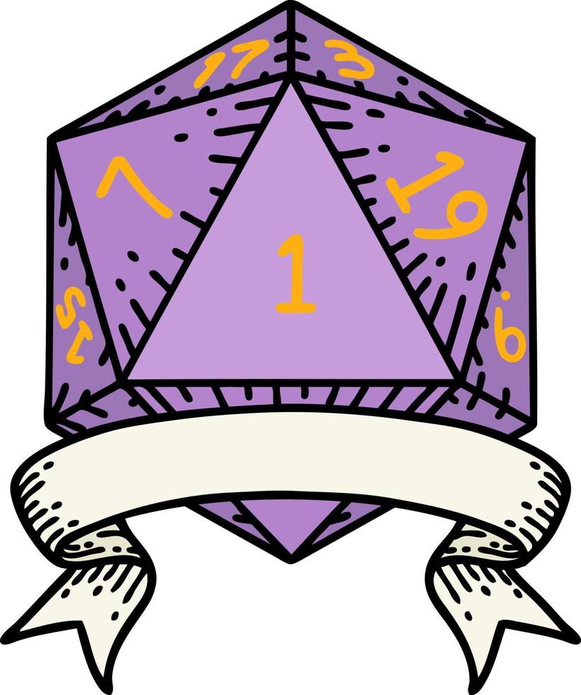 estilo de tatuaje retro natural uno d20 tirada de dados vector