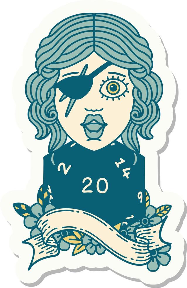 sticker of a human rogue with natural twenty dice roll vector