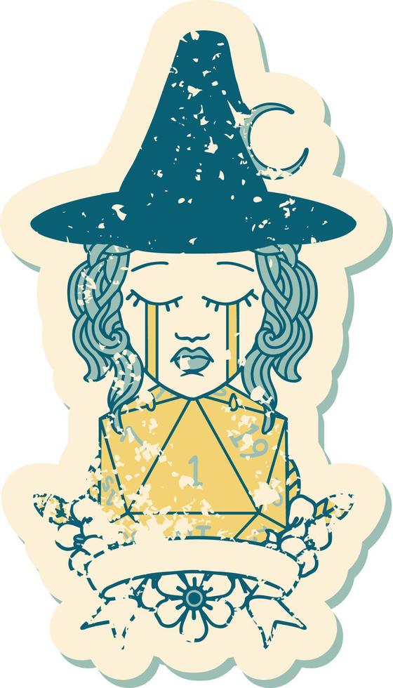 Retro Tattoo Style crying human witch with natural one roll vector